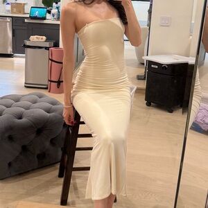 Oh Polly Cream Strapless Midi Dress with Invisible Support